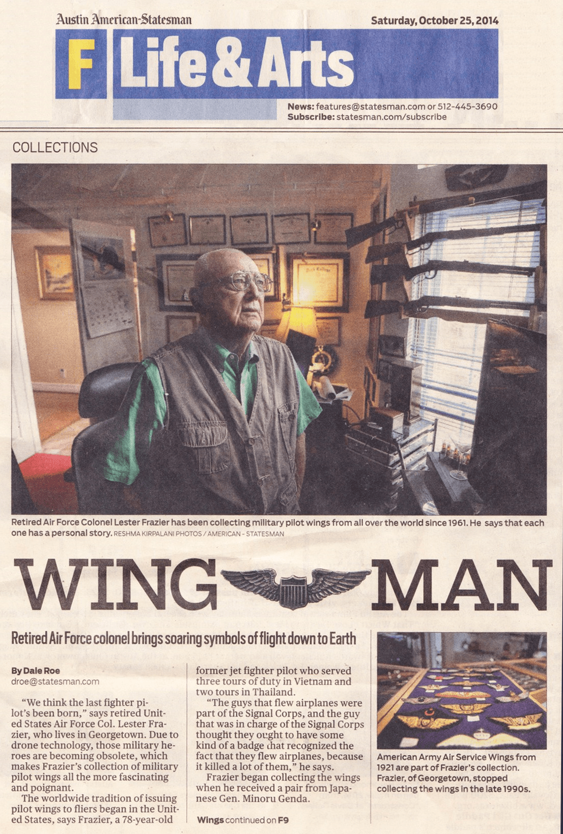 Austin American-Statesman feature on Lester Frazier's pilot wings collection